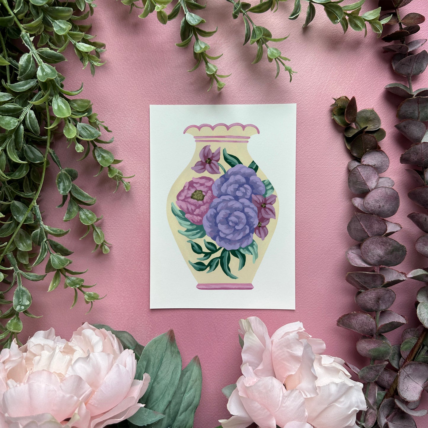 Cream Vase with Flowers Mini Art Print