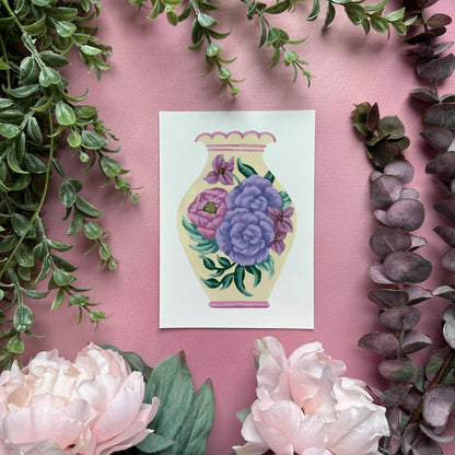 Cream Vase with Flowers Mini Art Print