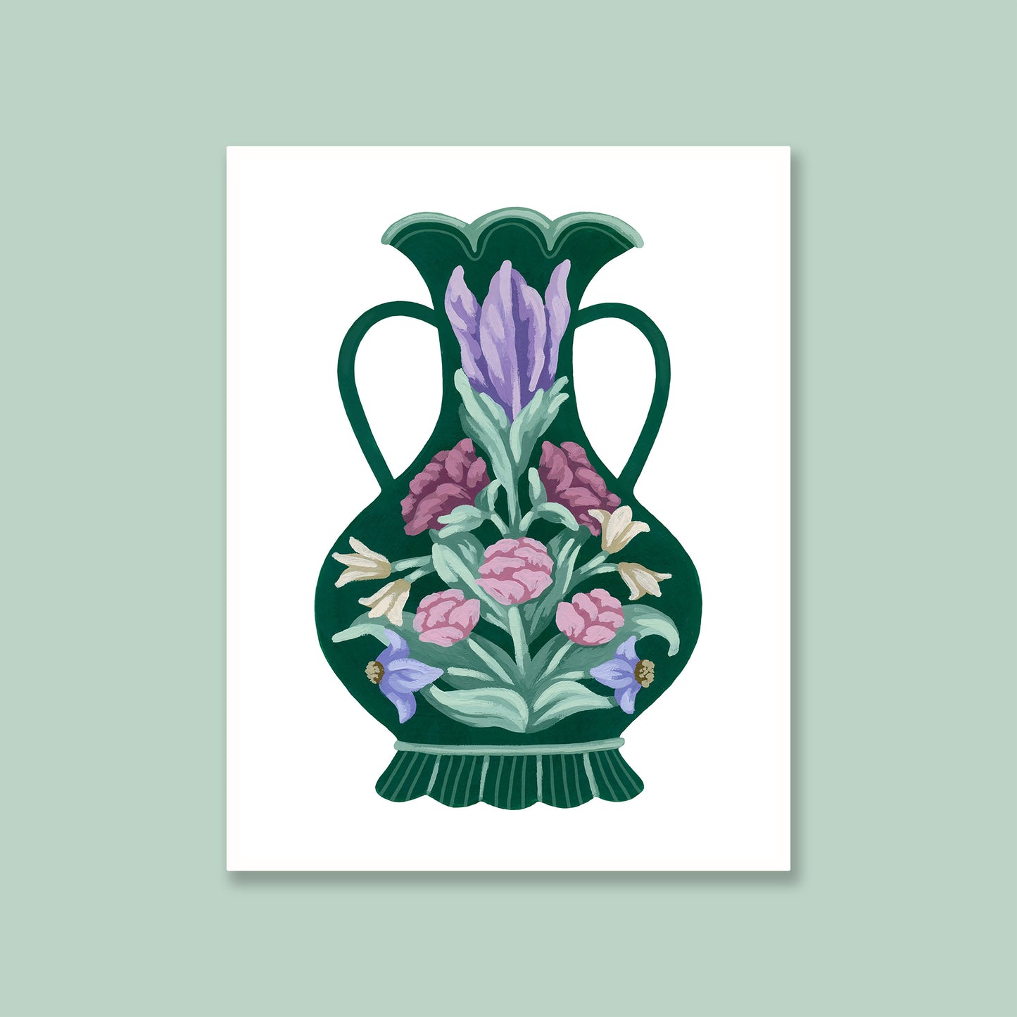 Dark Green Vase with Flowers Mini Art Print