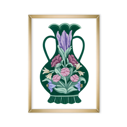 Mia Whittemore Dark Green Vase with Flowers Mini Art Print Main Image 1