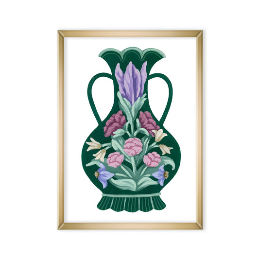 Mia Whittemore Dark Green Vase with Flowers Mini Art Print Main Image 1