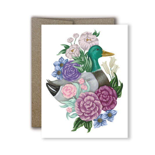 Duck With Flowers Greeting Card And Envelope