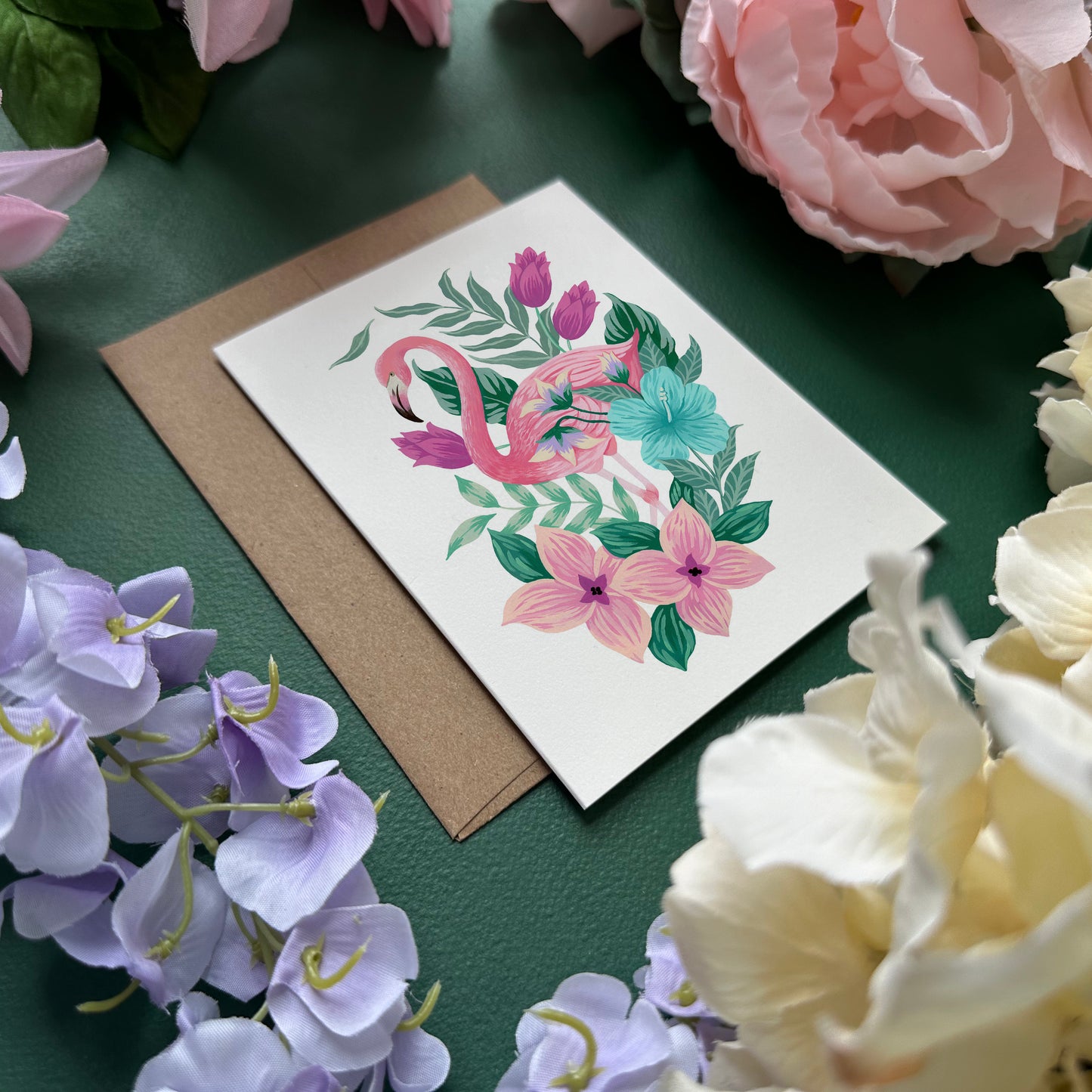 Flamingo Flower Greeting Card