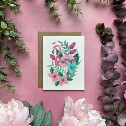 Flamingo Flower Greeting Card