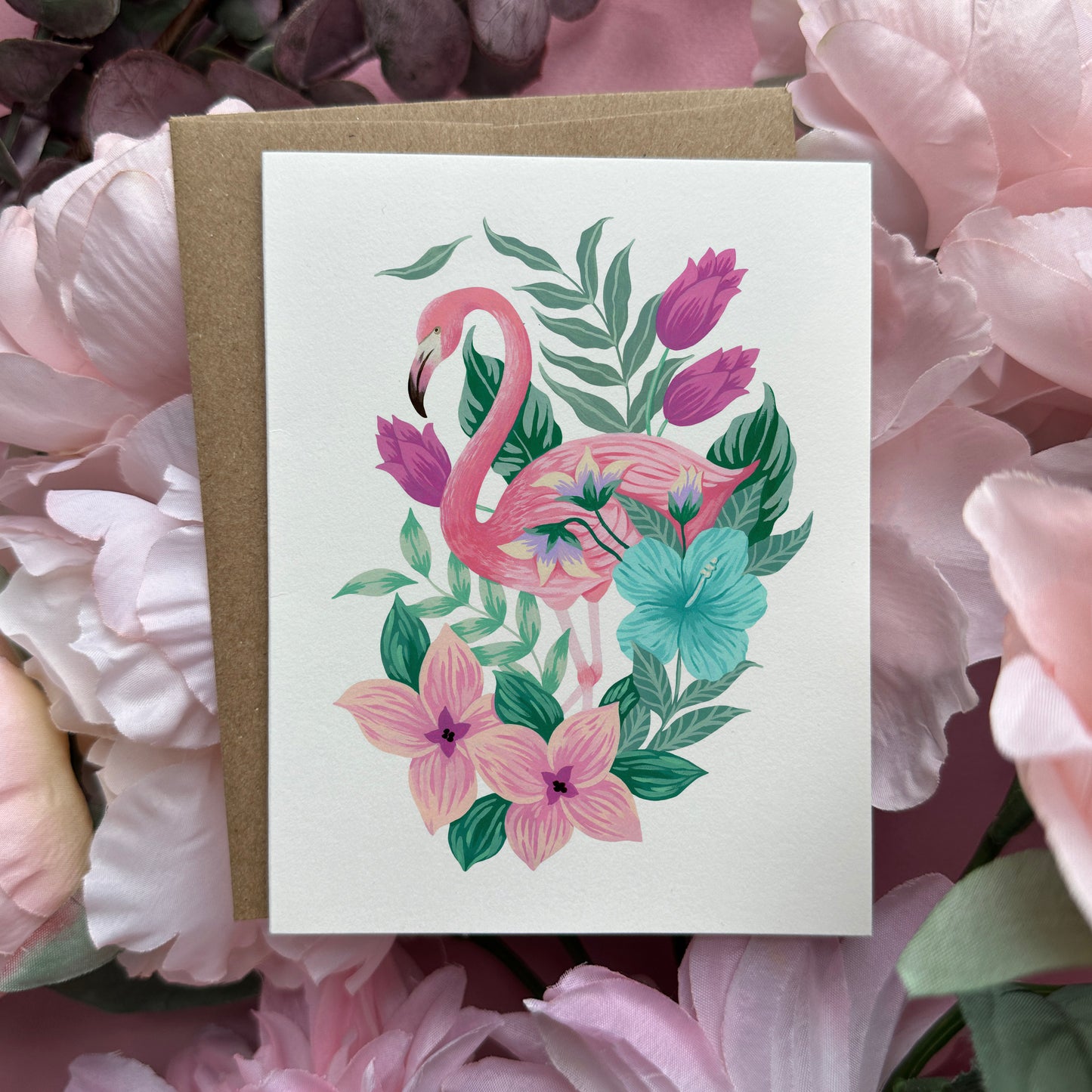 Flamingo Flower Greeting Card