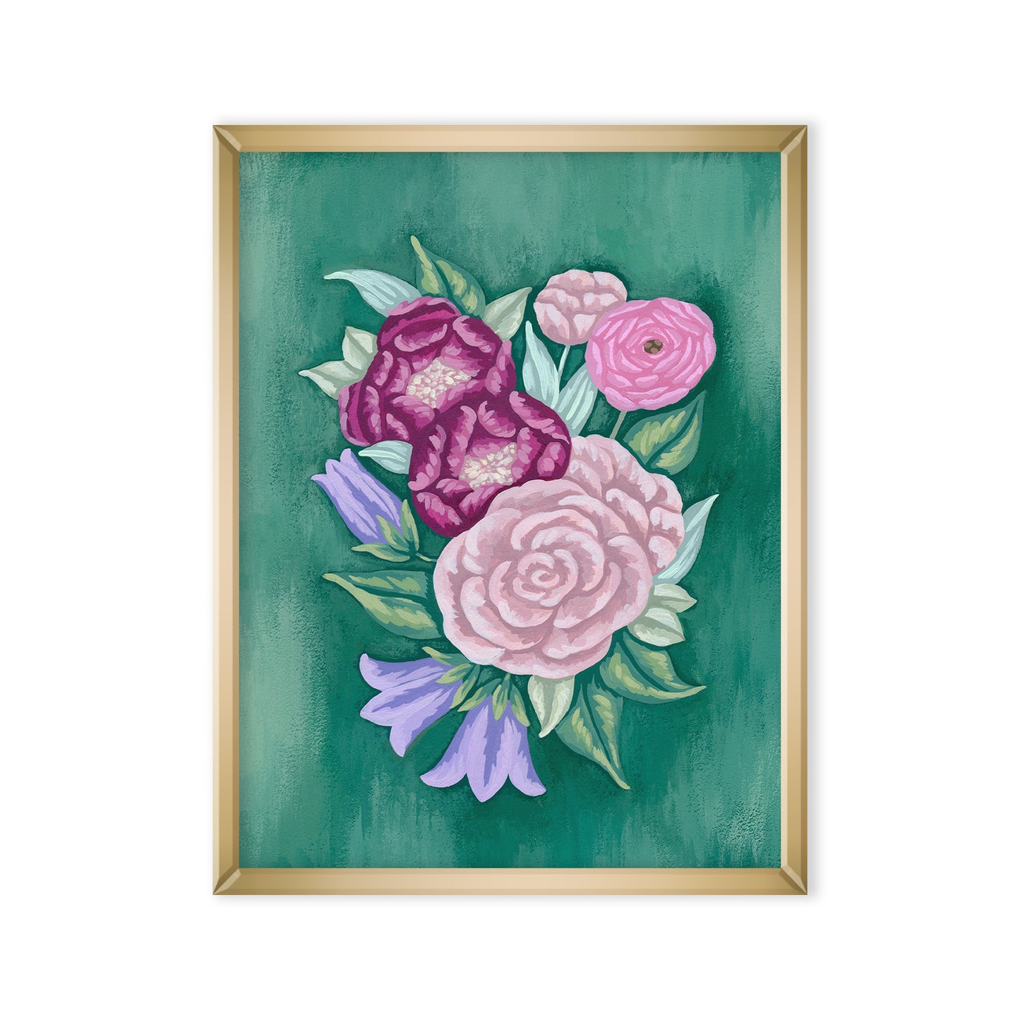 Floral Arrangement on Dark Green Mini Art Print