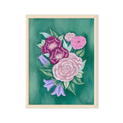 Floral Arrangement on Dark Green Mini Art Print