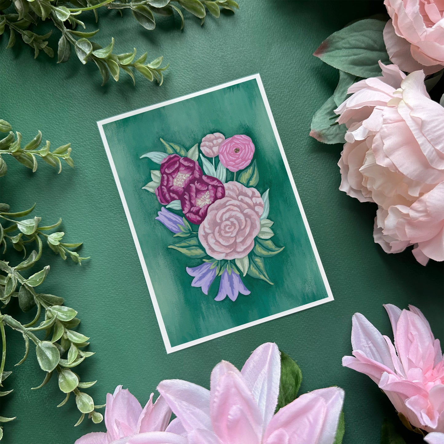 Floral Arrangement on Dark Green Mini Art Print
