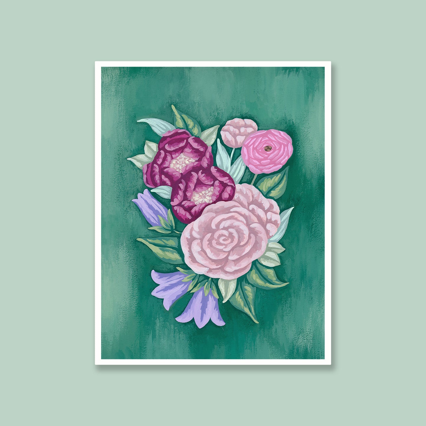 Floral Arrangement on Dark Green Mini Art Print