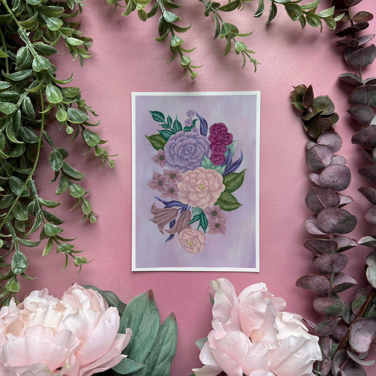 Floral Arrangement on Lilac Mini Art Print