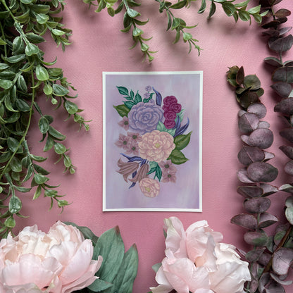 Floral Arrangement on Lilac Mini Art Print
