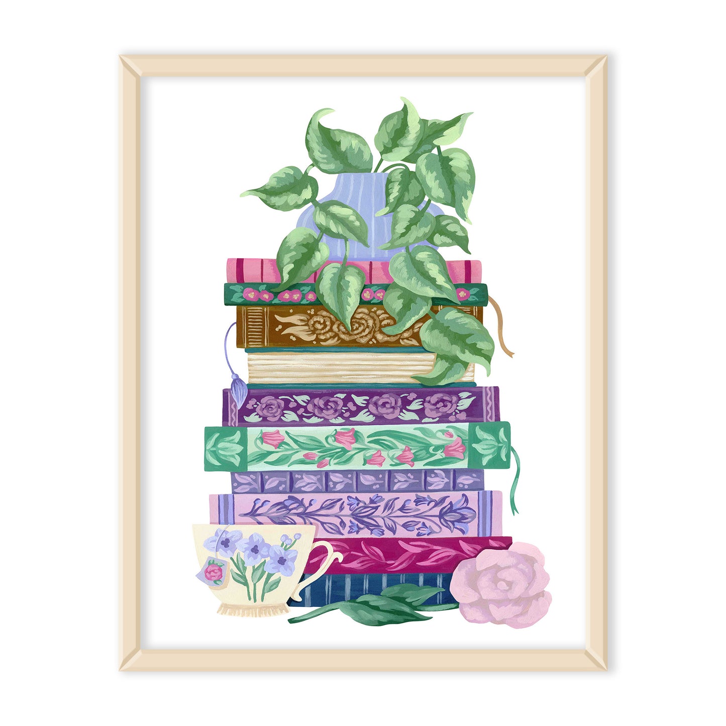 Floral Stack of Books Art Print