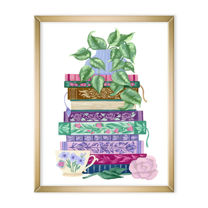 Floral Stack of Books Art Print