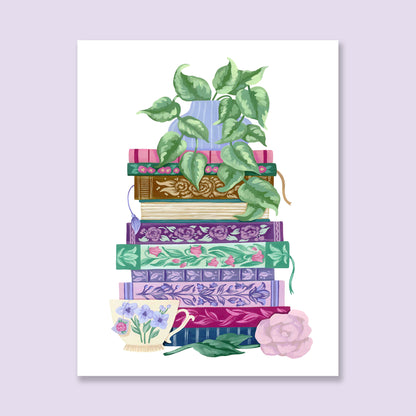 Floral Stack of Books Art Print