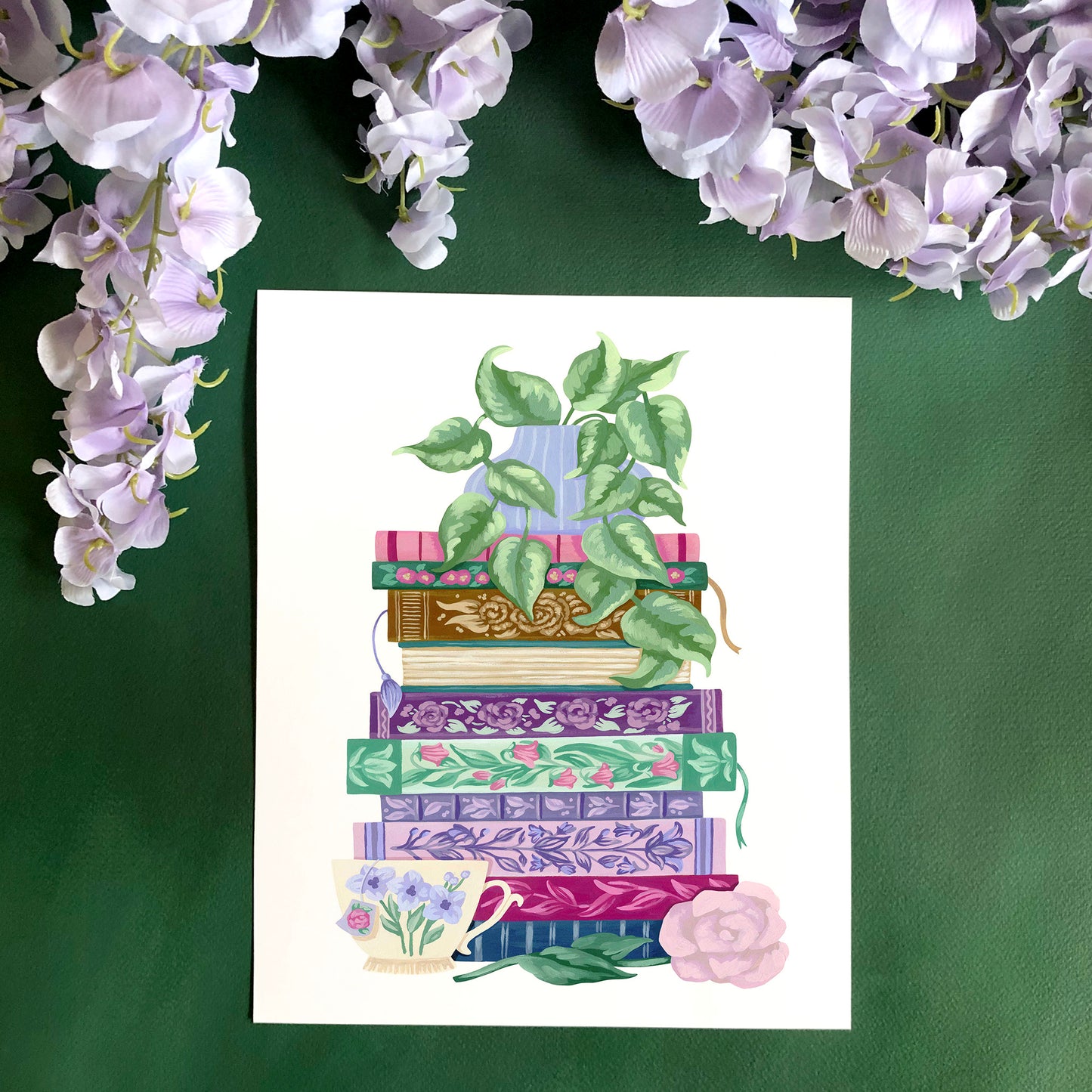 Floral Stack of Books Art Print