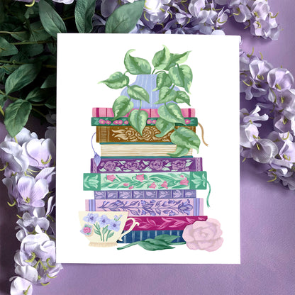 Floral Stack of Books Art Print