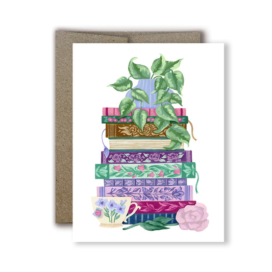 Mia Whittemore Floral Book Stack Greeting Card