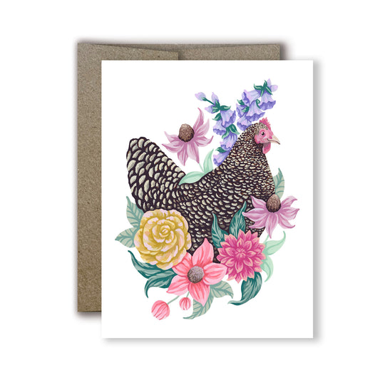 Chicken Floral Greeting Card