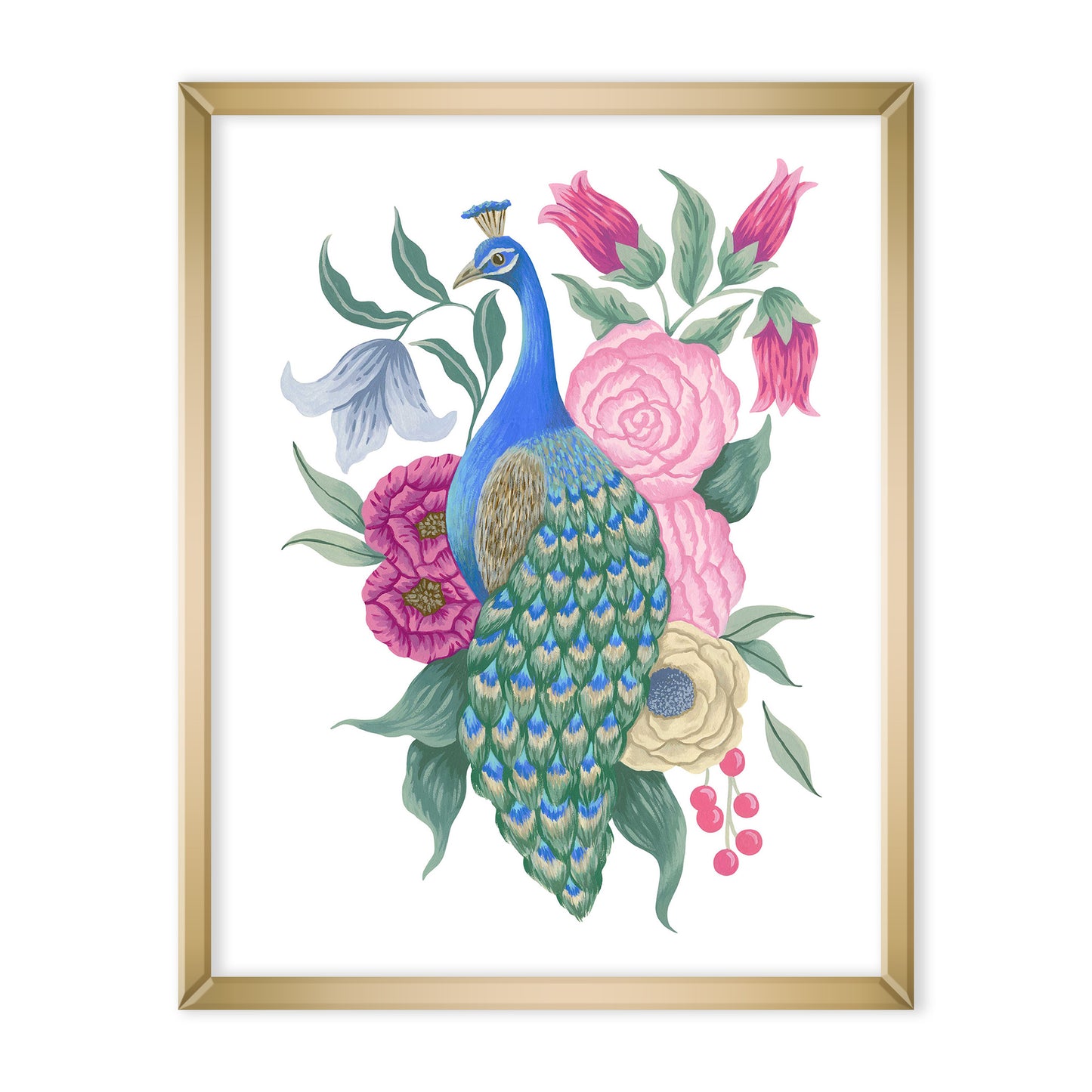 Peacock with Flowers Art Print