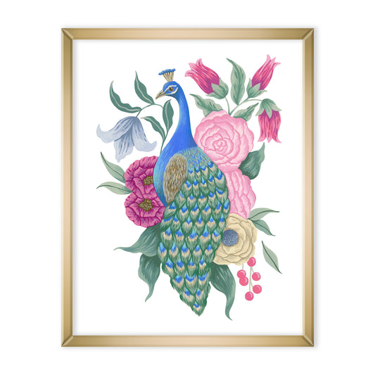 Peacock with Flowers Art Print
