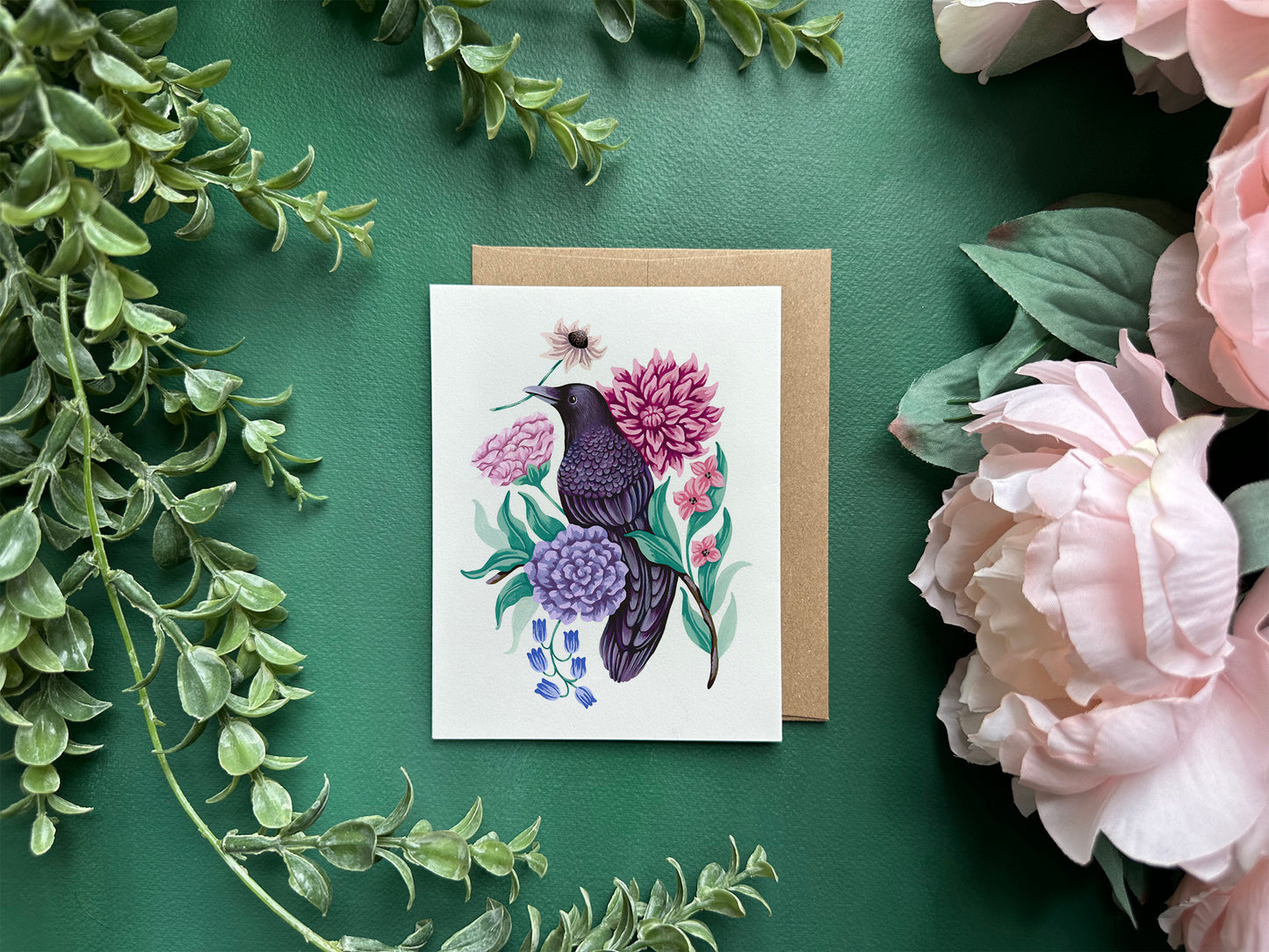 Raven Flower Greeting Card