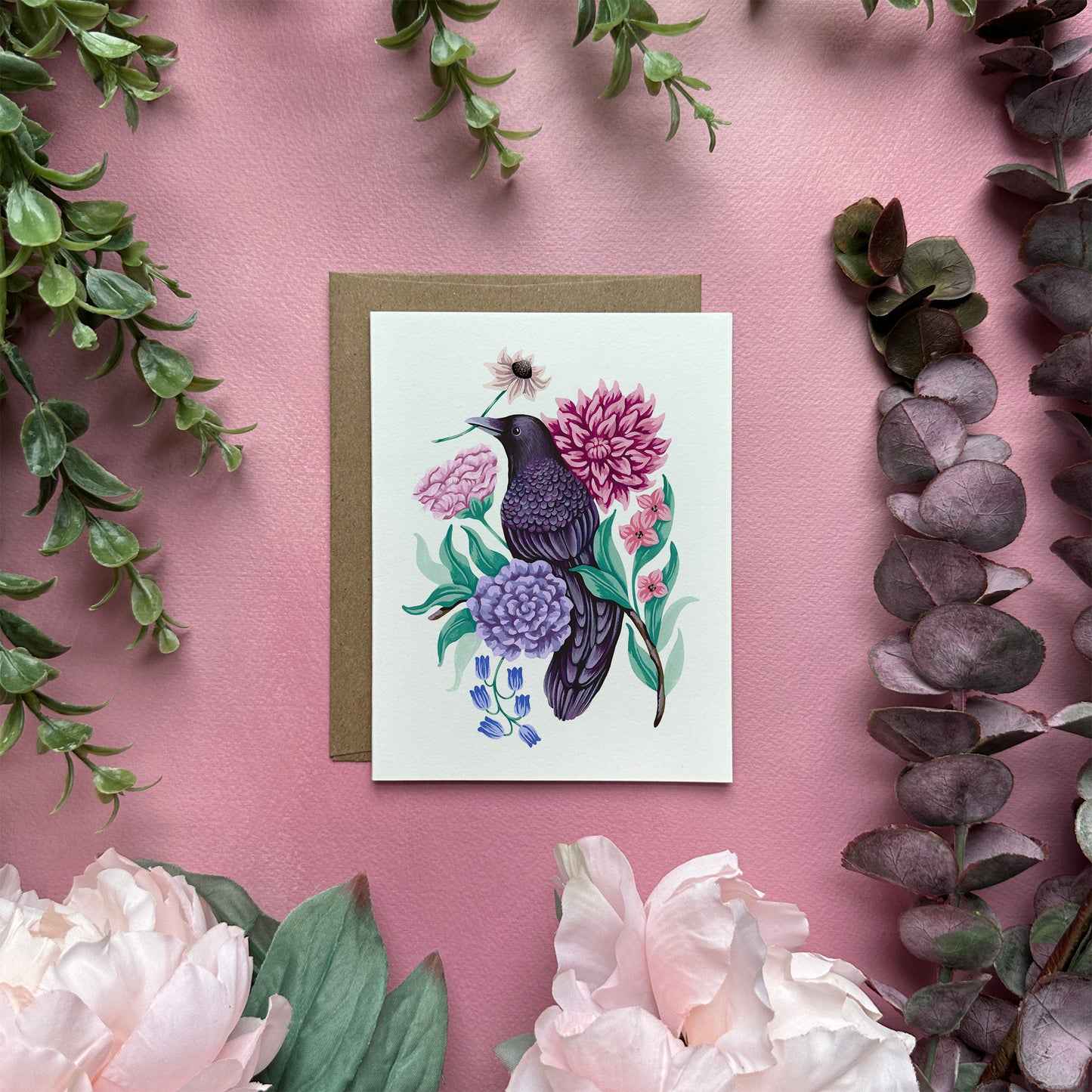 Raven Flower Greeting Card