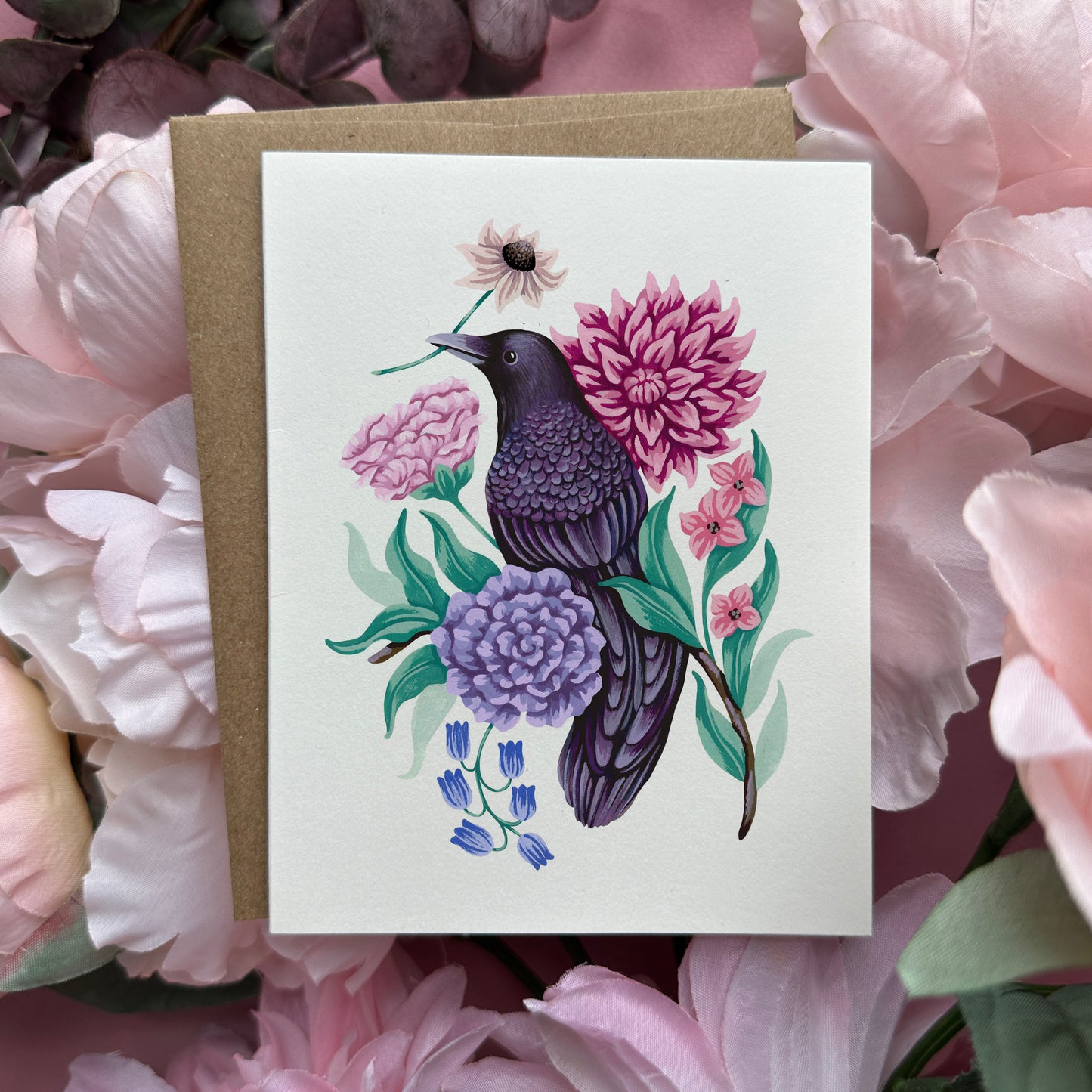 Raven Flower Greeting Card