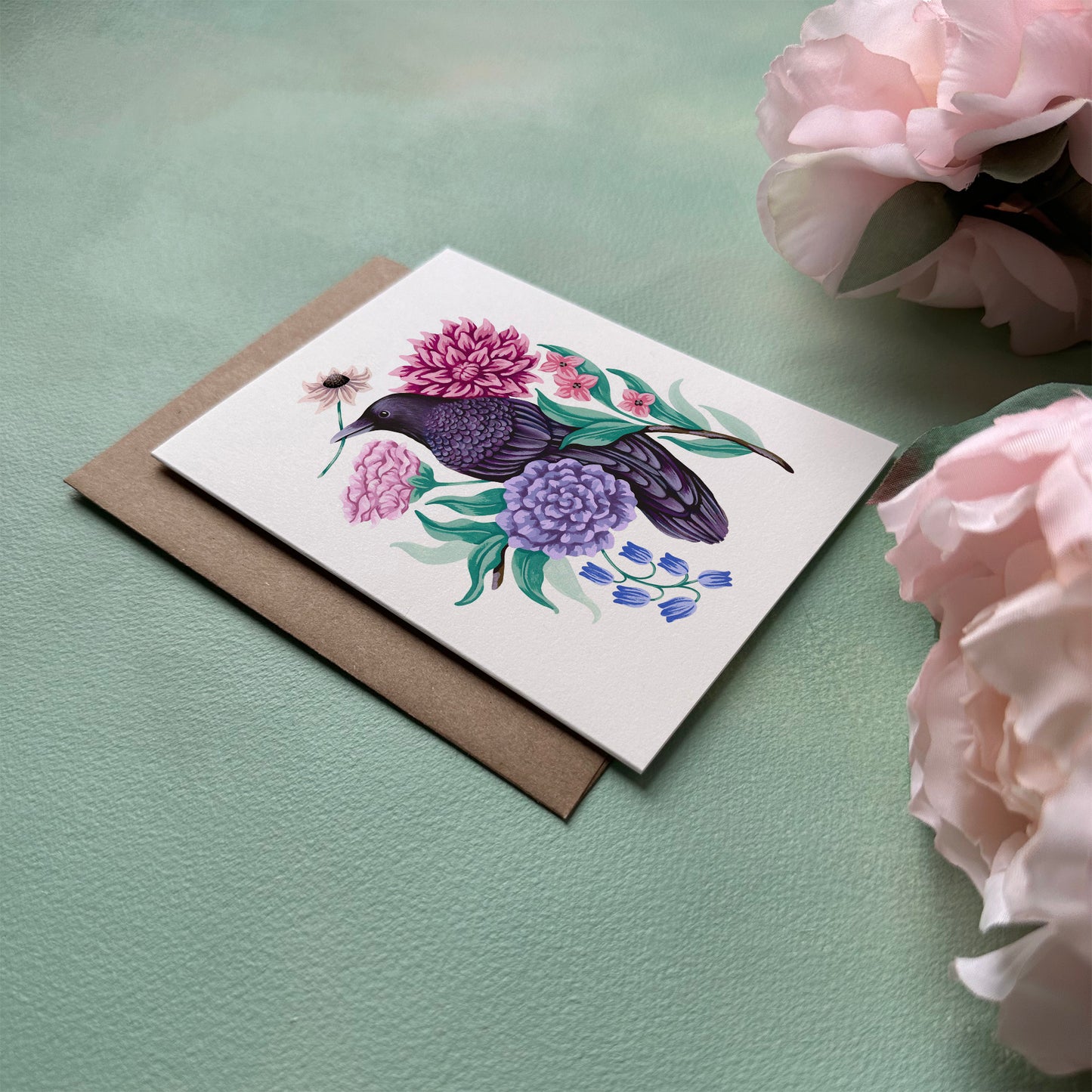 Raven Flower Greeting Card