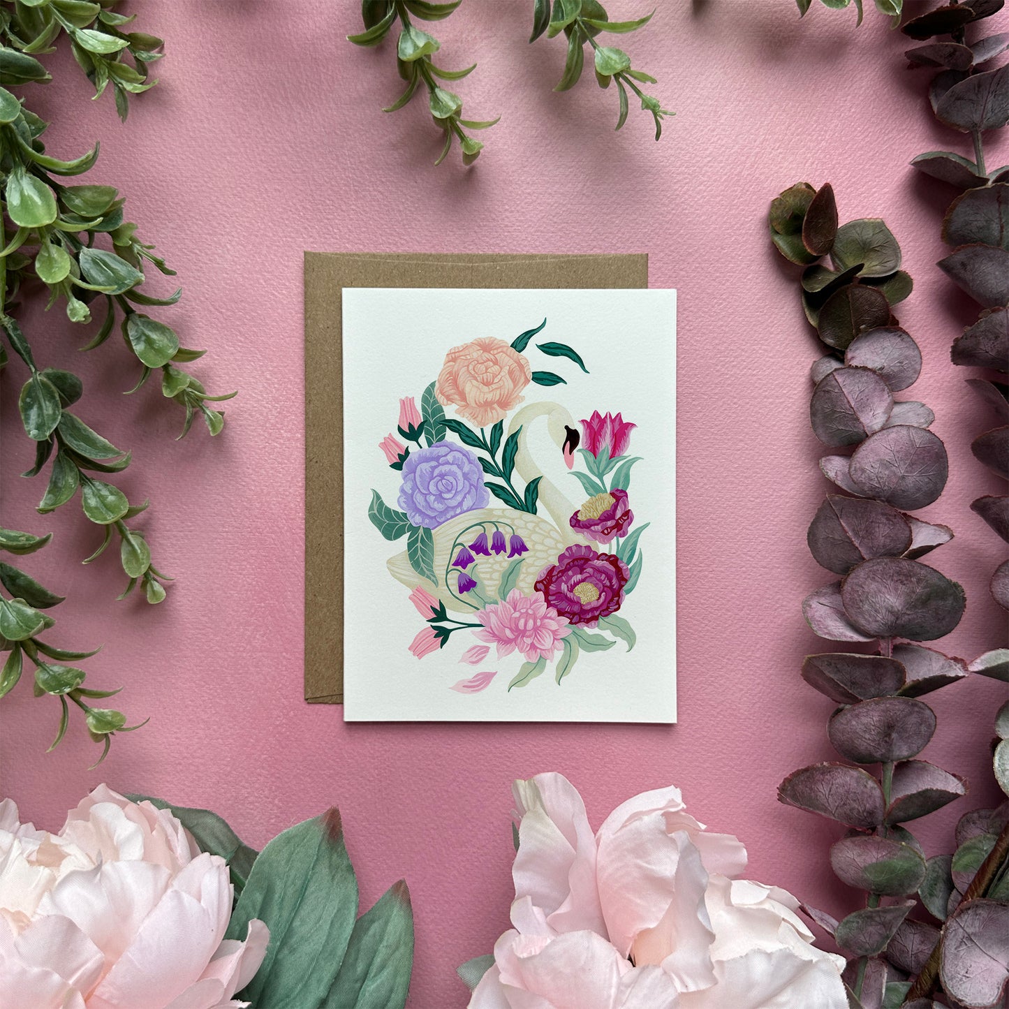 Swan Floral Greeting Card
