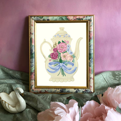 Floral Vintage Teapot Art Print