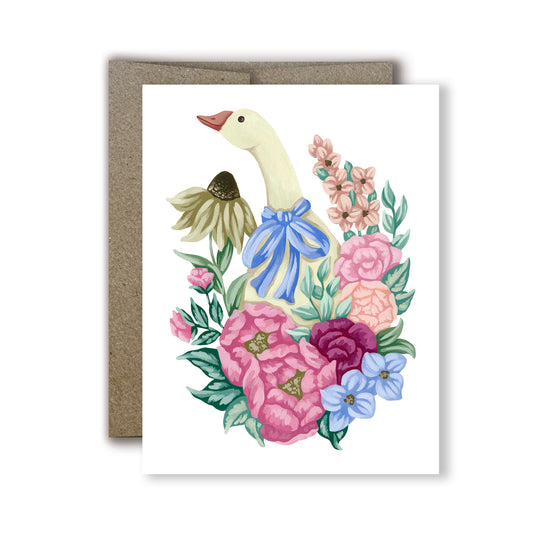 Goose with Flowers Greeting Card