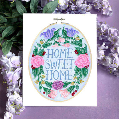 Home Sweet Home Embroidery Art Print