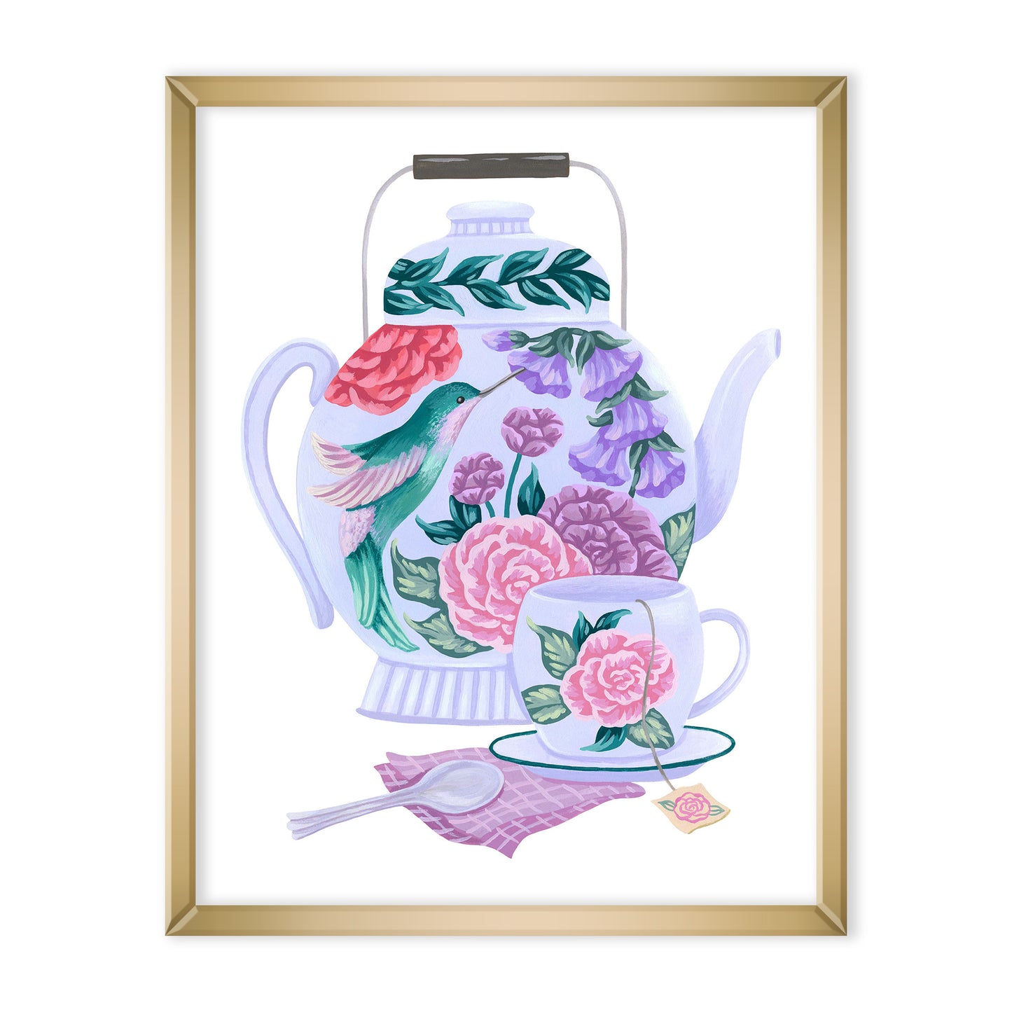 Mia Whittemore Hummingbird Tea Set Floral Art Print