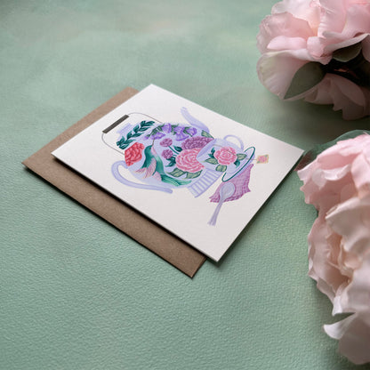 Hummingbird Tea Set Greeting Card