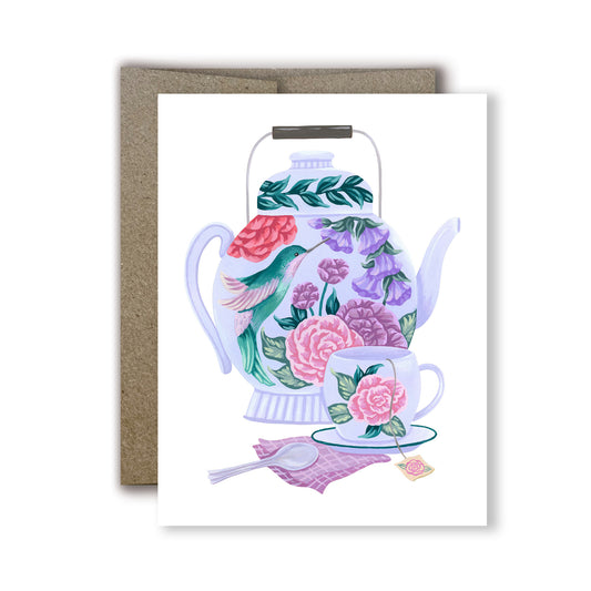 Mia Whittemore Hummingbird Tea Set Greeting Card