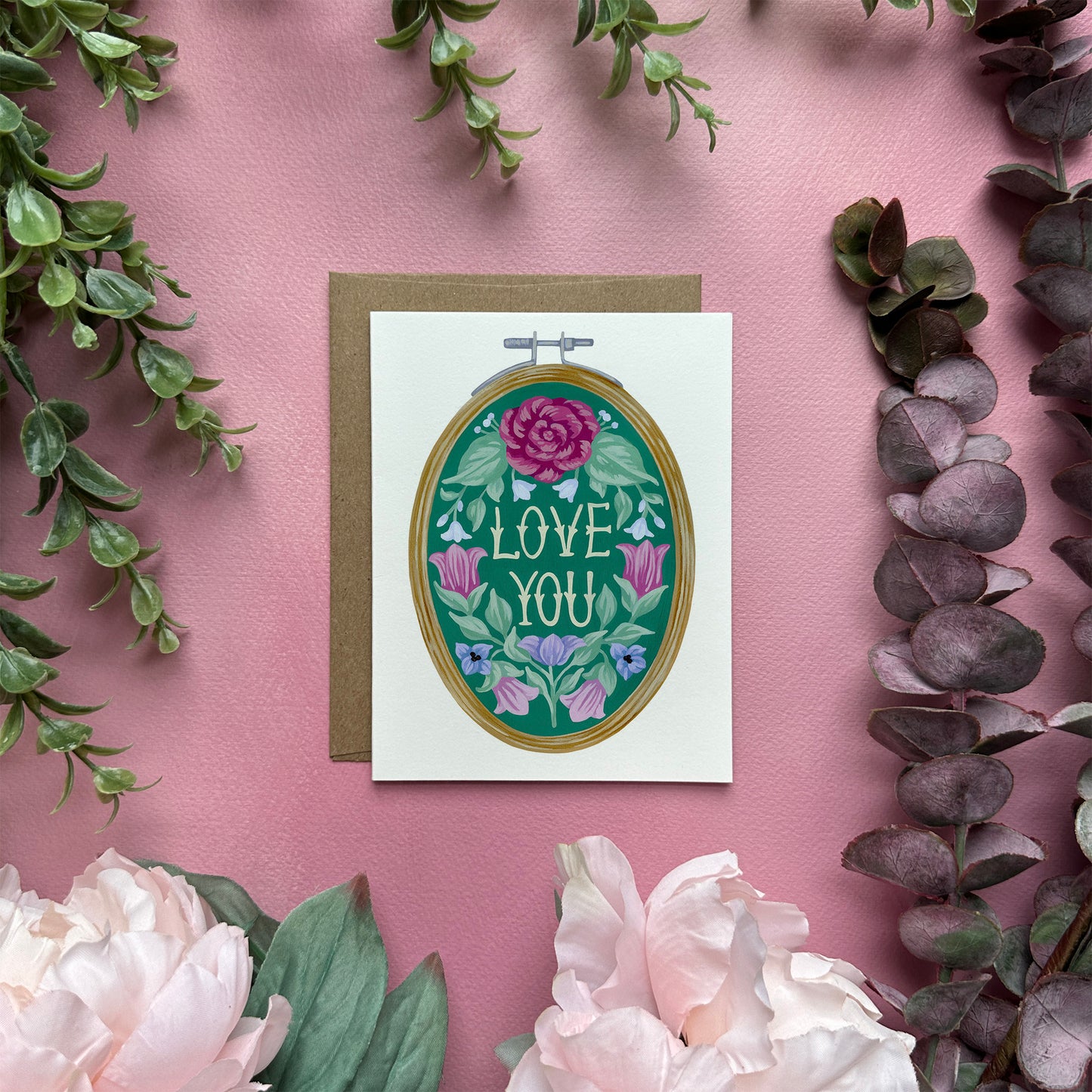 Love You Embroidery Greeting Card