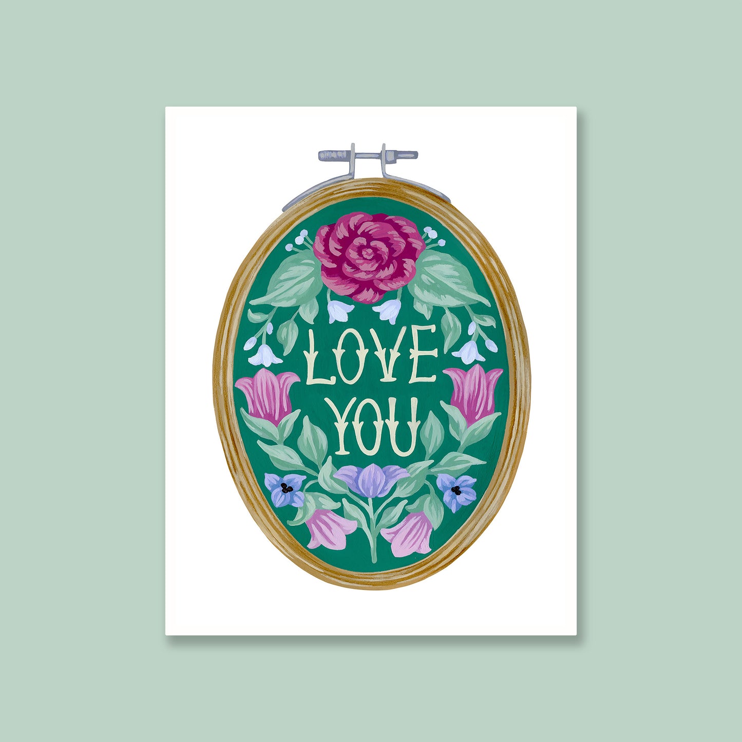 Love You Embroidery Hoop Mini Art Print