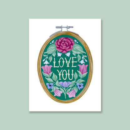 Love You Embroidery Hoop Mini Art Print