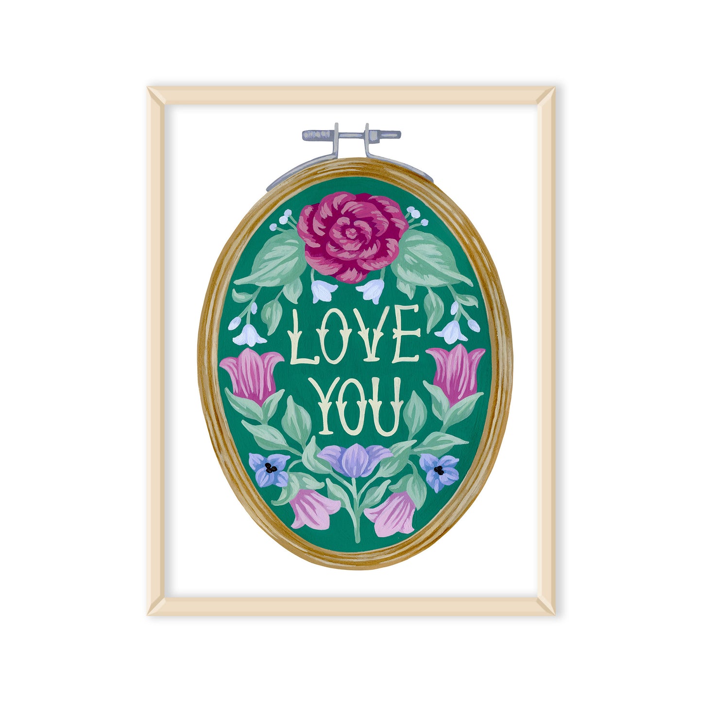 Love You Embroidery Hoop Mini Art Print