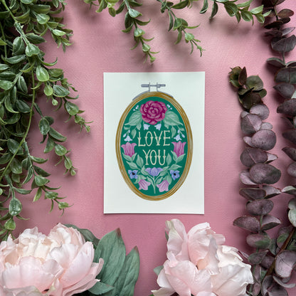 Love You Embroidery Hoop Mini Art Print