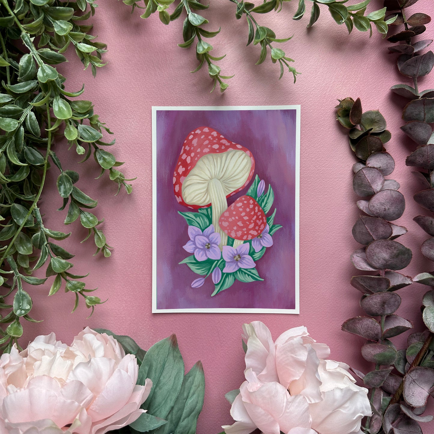 Mushrooms with Flowers Mini Art Print