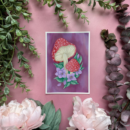 Mushrooms with Flowers Mini Art Print