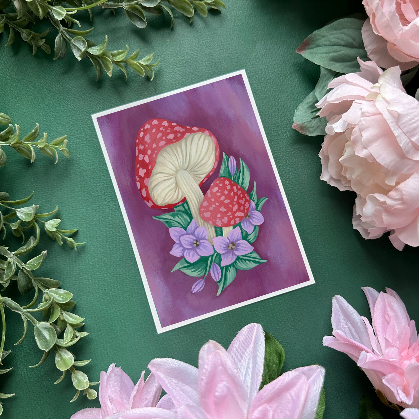 Mushrooms with Flowers Mini Art Print