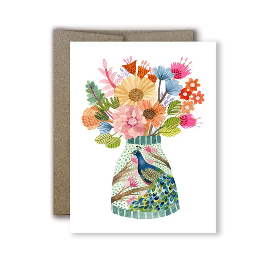 Mia Whittemore Peacock Vase Greeting Card Main Image