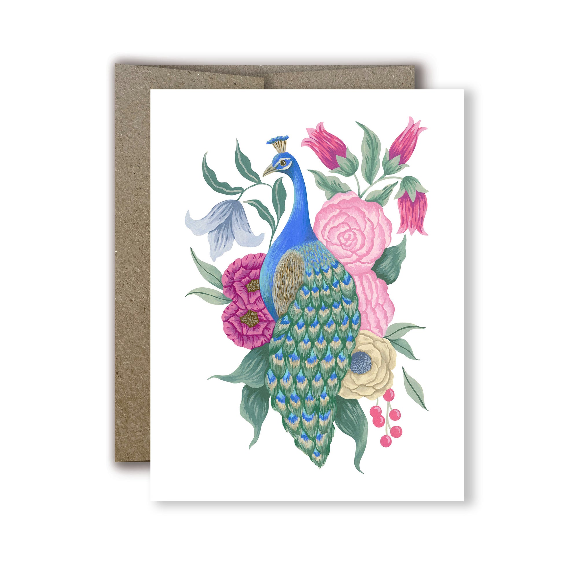 Mia Whittemore Peacock with Flowers Greeting Card 