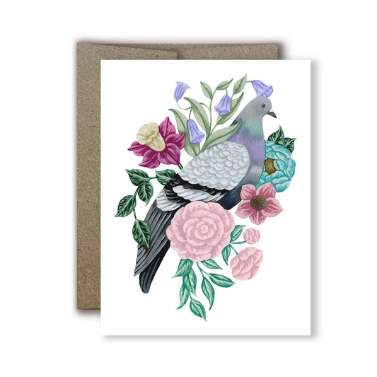 Mia Whittemore Pigeon With Flowers Greeting Card Main Image 1