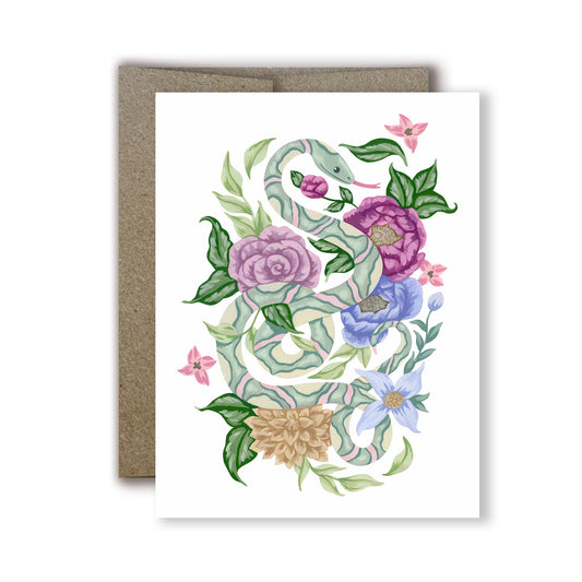 Snake With Flowers Greeting Card and Envelope Main Image